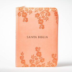 Biblia Para Mujer Reina Valera 1960 con Letra Grande tamano manual 12 puntos Cierre Indice Semil piel color Coral/ Rosado Floral