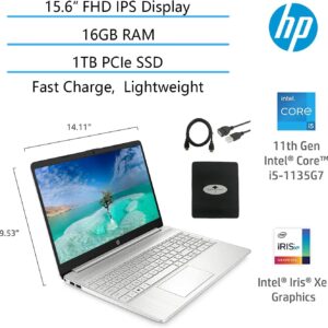 HP 15.6 FHD Laptop IPS Flagship Computer, Intel 4 Core i5-1135G7(Up to 4.2GHz, Beat i7-1060G7), 8GB RAM, 512GB PCIe SSD, Iris Xe Graphics, WiFi, Bluetooth, Win11, w/GM Accessories, Silver