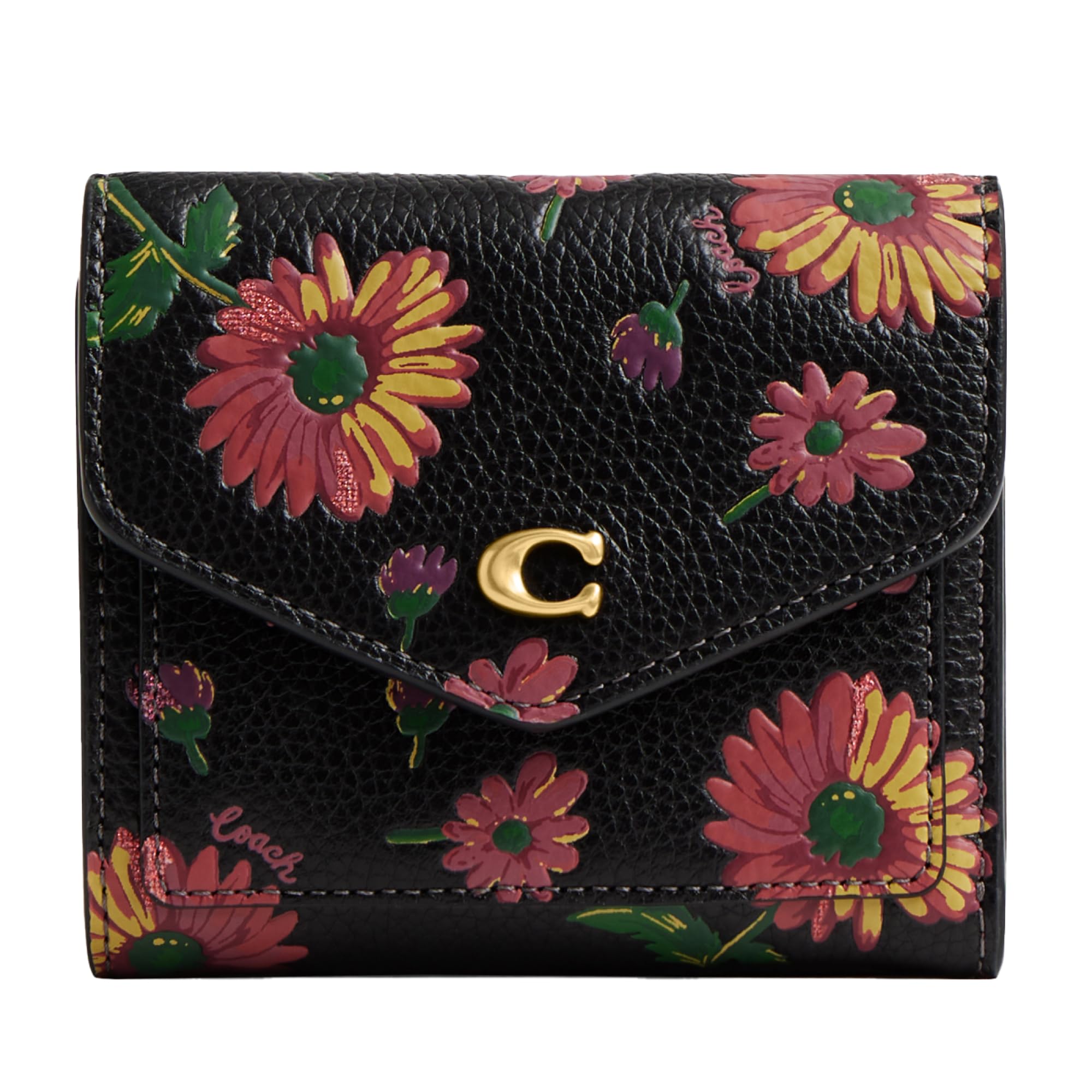 Coach Floral Printed Leather Wyn Small Wallet, Black Multi