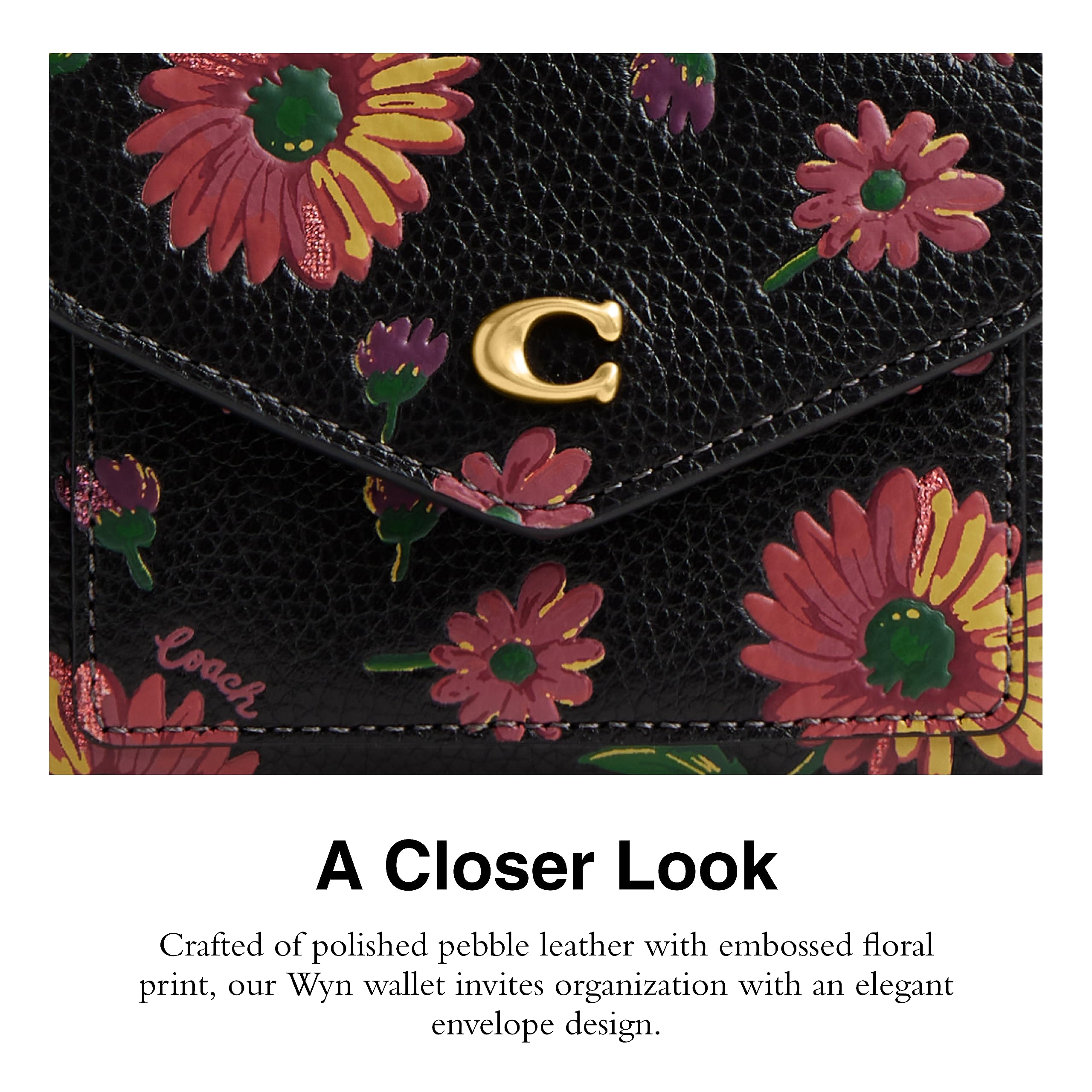 Coach Floral Printed Leather Wyn Small Wallet, Black Multi