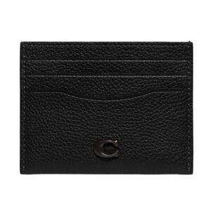 coach flat card case in pebble leather w/sculpted c hardware branding, black, one size