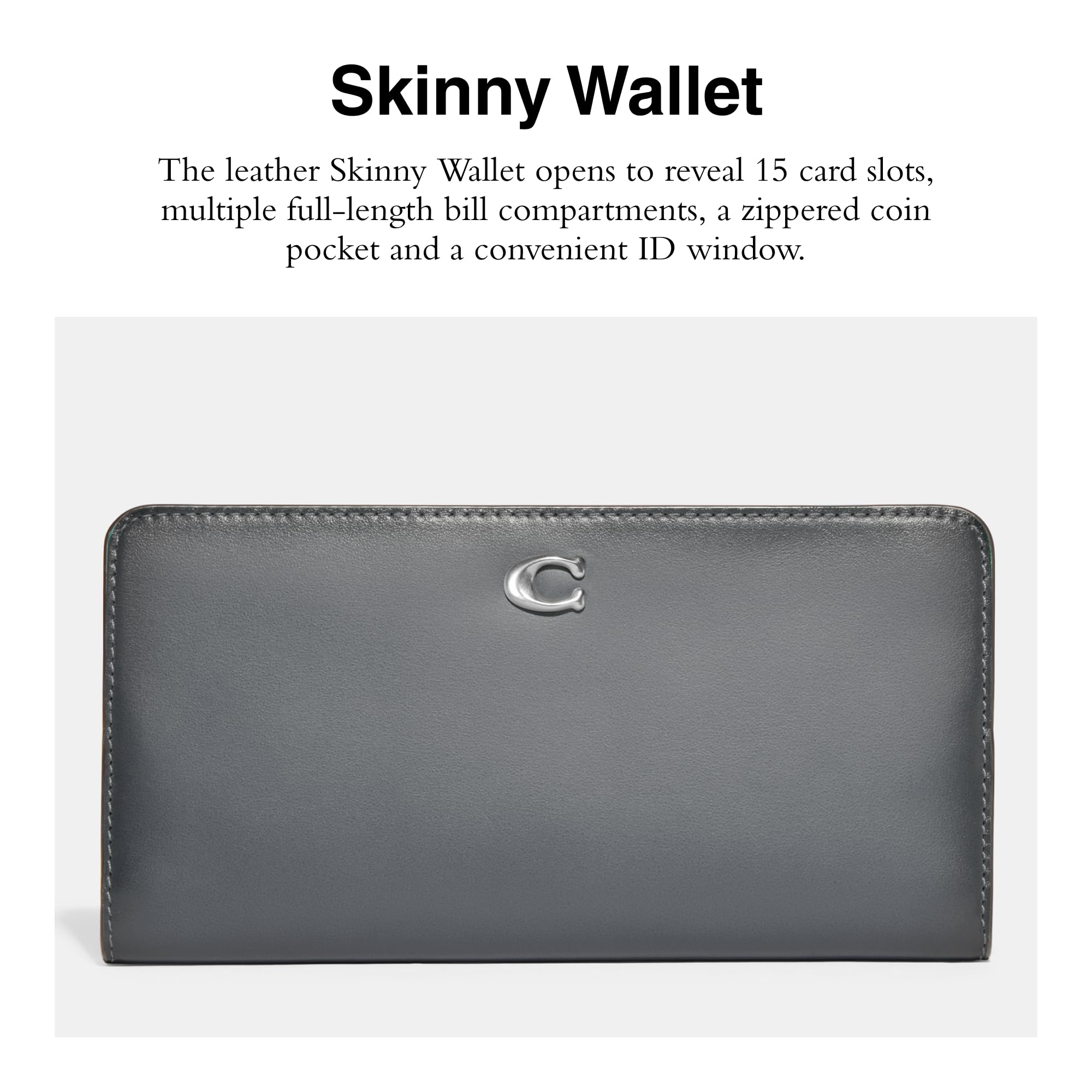 Coach Smooth Leather Skinny Wallet, Grey Blue