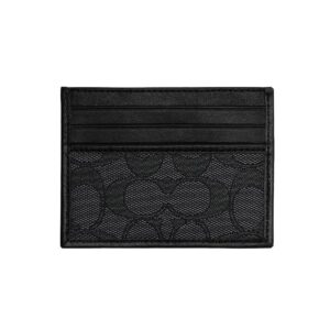 coach womens refined card case in signature jacquard, charcoal/black