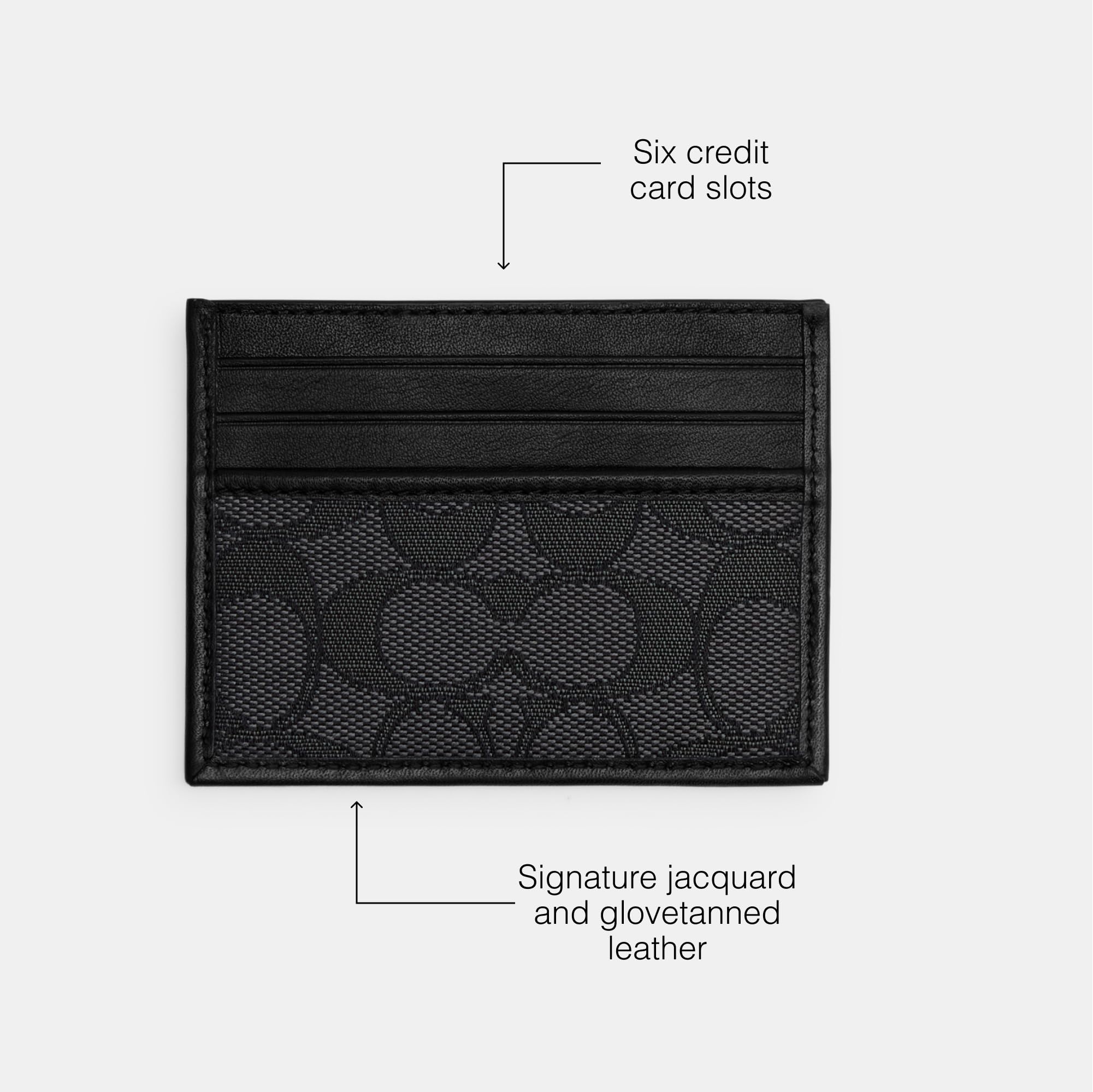 Coach Womens Refined Card Case in Signature Jacquard, Charcoal/Black