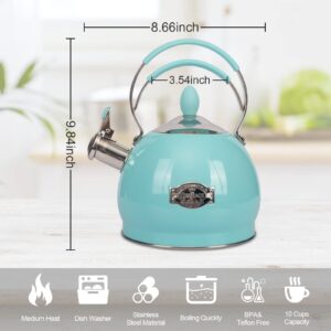 Whistling Tea Kettle Stainless Steel Teapot, Teakettle for Stovetop Induction Stove Top, Fast Boiling Heat Water Tea Pot 2.6 Quart