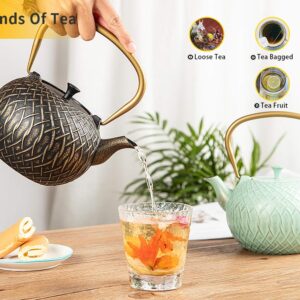 Tea Kettle, Toptier Japanese Cast Iron Tea Kettle for Stove Top, Stovetop Safe Teapot with Infusers for Loose Tea, 34 Ounce (1000 ml), Dark Green Melody