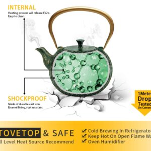 Tea Kettle, Toptier Japanese Cast Iron Tea Kettle for Stove Top, Stovetop Safe Teapot with Infusers for Loose Tea, 34 Ounce (1000 ml), Dark Green Melody