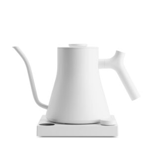 fellow stagg ekg pro electric gooseneck kettle - pour-over coffee and tea pot, stainless steel, quick heating, matte white, 0.9 liter