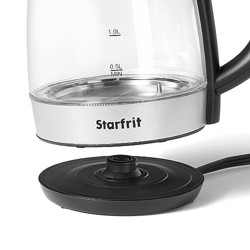 Starfrit 024011-002-0000 1.7-Liter 1,500-Watt Glass Electric Kettle with Variable Temperature Control, Black