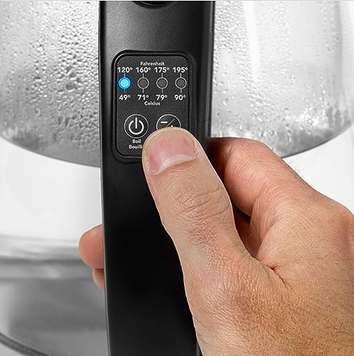 Starfrit 024011-002-0000 1.7-Liter 1,500-Watt Glass Electric Kettle with Variable Temperature Control, Black