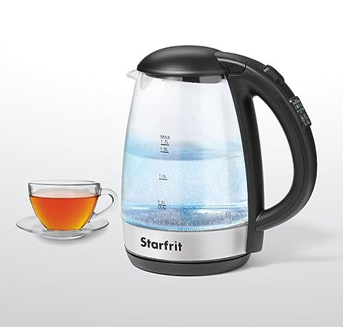 Starfrit 024011-002-0000 1.7-Liter 1,500-Watt Glass Electric Kettle with Variable Temperature Control, Black