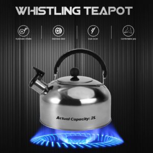 SHERCHPRY 2L Stainless Steel Teapot Stovetop Boiling Water Kettle Heat Water Kettle Flat Bottom Kettle for Stove Kettle Water Boiler Tea Pot Tea Pot