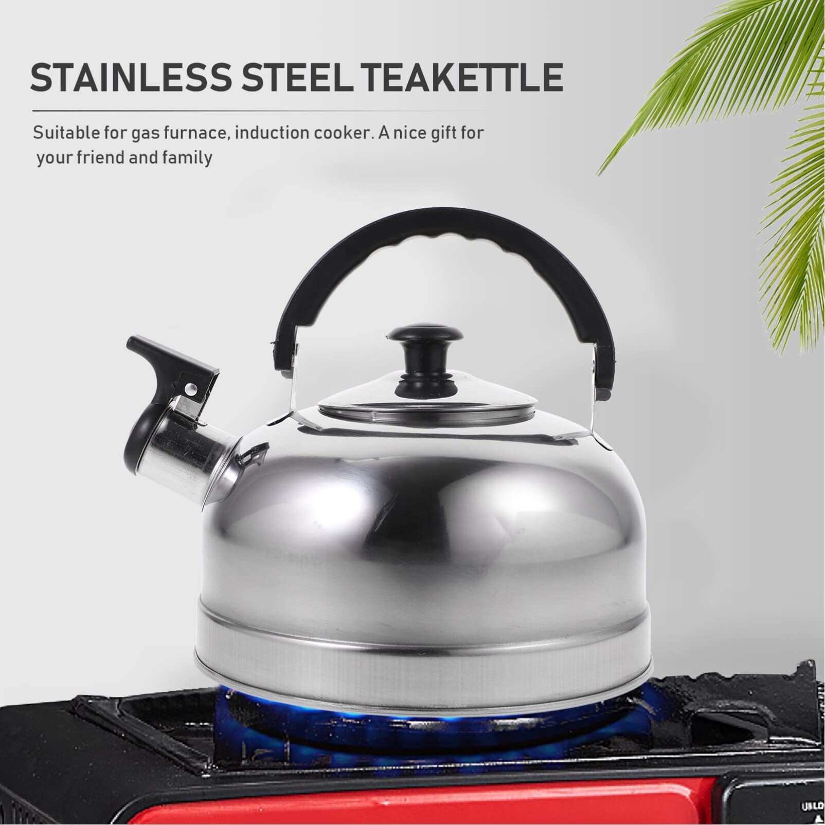 Vaguelly 4QT Whistling Tea Kettle - Stainless Steel Teapot for Stove Top, Metal Water Kettle Stove Top Tea Kettles, Camping Whistling Kettle, Tea Pot Stovetop Teapot, Universal Base