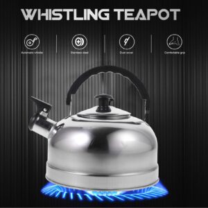 Vaguelly 4QT Whistling Tea Kettle - Stainless Steel Teapot for Stove Top, Metal Water Kettle Stove Top Tea Kettles, Camping Whistling Kettle, Tea Pot Stovetop Teapot, Universal Base