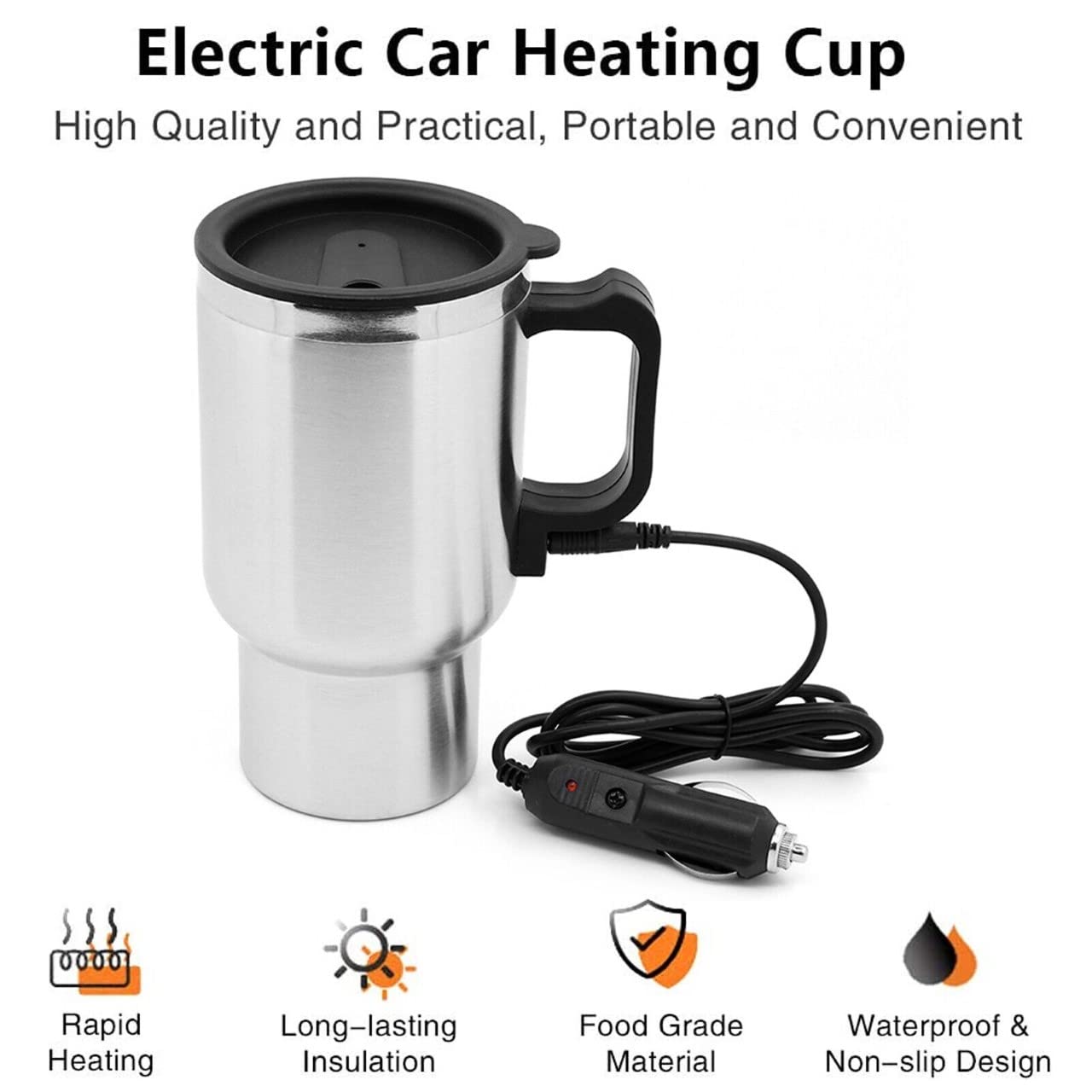 Car Kettle Electric Kettle Camping 12V 450ml Coffee Maker Water Boiler 65°C/149°F, Portable Travel Car Truck Kettle Hot Water Heater Bottle for Tea Coffee Making Cigarette Lighter Heating Cup, 60W