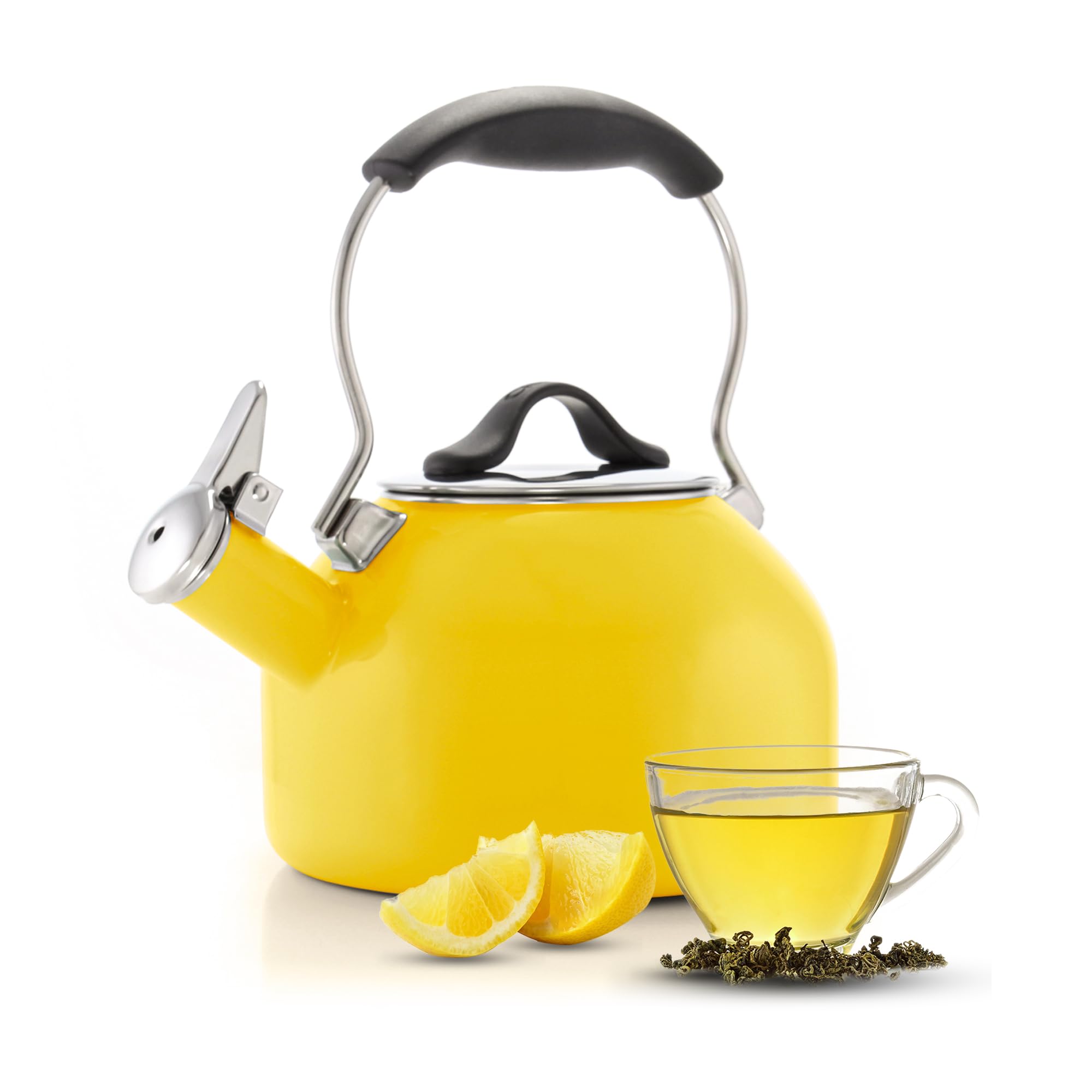 Chantal 1.8 QT Kettle, Oolong Series, Premium Enamel on Carbon Steel, Whistling, Even Heating & Quick Boil (Canary Yellow)