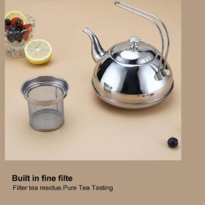 Stainless Steel Tea Kettle,Countertop Tea Kettle,Food Grade Stainless Steel,Large Capacity Tea Kettle with Strainer for Stovetop,Tea Kettle for Gas,Induction,Electric Stoves(Silver)