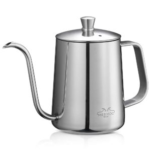 mermoo yilan gooseneck coffee kettle 21oz pour over drip pot 600ml long narrow spout stainless steel water dripper kettle for tea & coffee(silver)