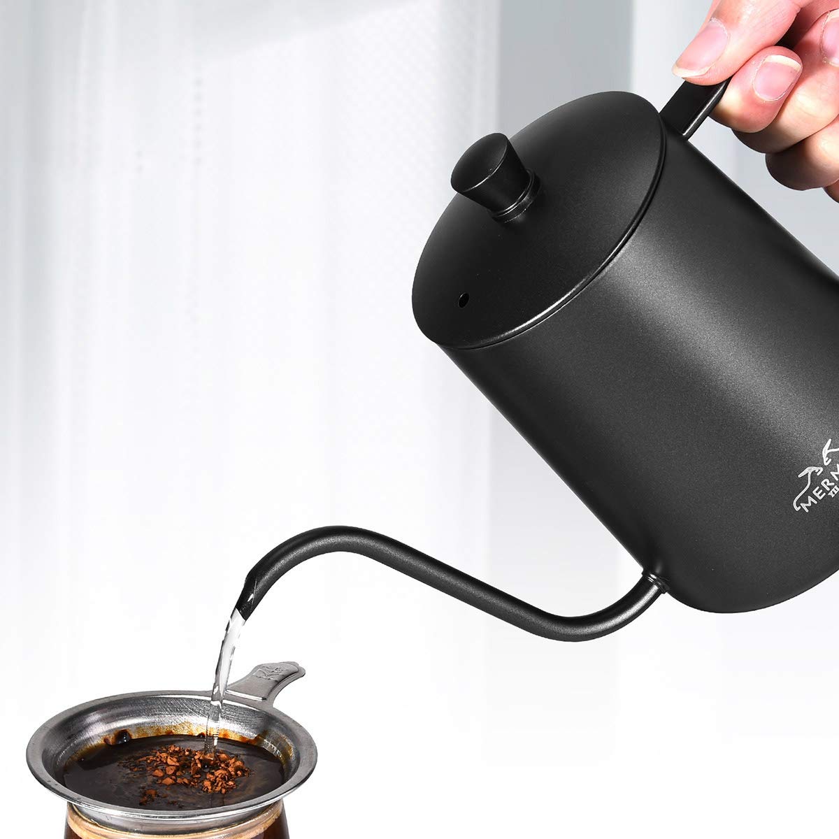 MERMOO YILAN Gooseneck Coffee Kettle 21oz Pour Over Drip Pot 600ml Long Narrow Spout Stainless Steel Water Dripper Kettle for Tea & Coffee(Silver)