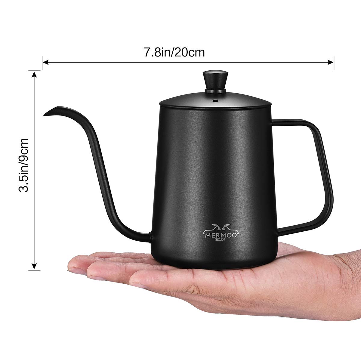 MERMOO YILAN Gooseneck Coffee Kettle 21oz Pour Over Drip Pot 600ml Long Narrow Spout Stainless Steel Water Dripper Kettle for Tea & Coffee(Silver)