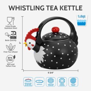 Whistling Tea Kettle for Stove Top Enamel on Steel Teakettle, Supreme Housewares Rooster Design Teapot Water Kettle Cute Kitchen Accessories Teteras (1.6 Quart, Rooster)