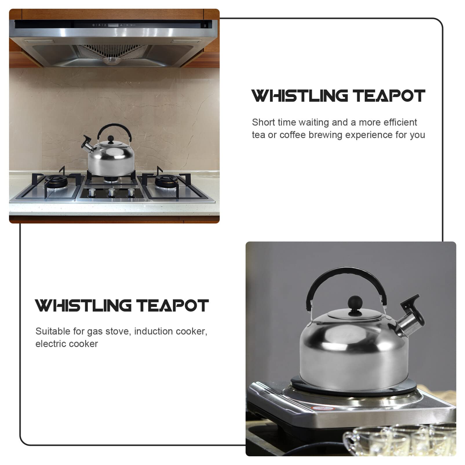 Housoutil 1PC Stainless Steel Whistling Tea Kettles, Silver Water Boil Kettle, 2L/1.81Quart Sounding Induction Cooker Flat Bottom Kettle for Coffee, Tea, Milk (Electric Applicable)