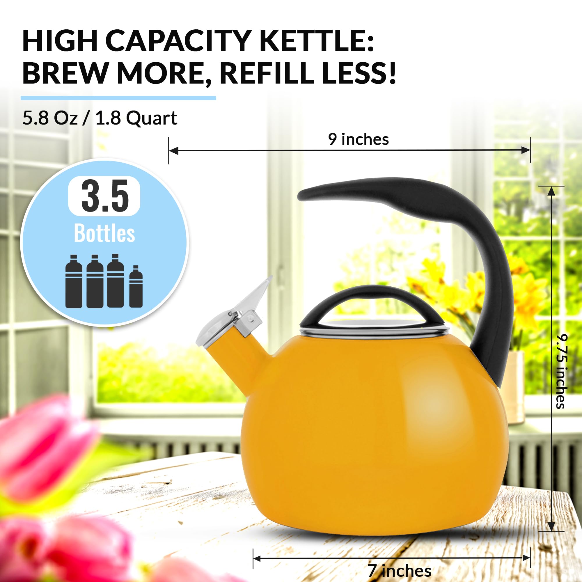 Chantal Anniversary Enamel on Steel Whistling Teakettle, 2 Quart, Marigold