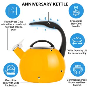 Chantal Anniversary Enamel on Steel Whistling Teakettle, 2 Quart, Marigold