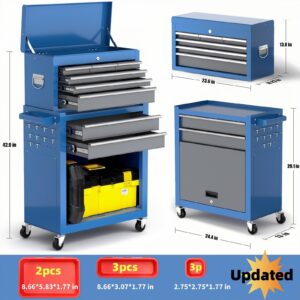 AIRAJ PRO 8-Drawer Rolling Tool Chest with Wheels,Removable Tool Box Organizer,Detachable Top Box & Locking System,High Capacity Tool Storage Cabinet for Workshop Mechanics Garage (Blue)