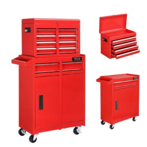 TUFFIOM 5-Drawer Rolling Tool Chest, Tool Storage Cabinet w/Drawers, Wheels, Detachable Top & Adjustable Shelf, Mechanic Tool Organizer Box for Garage, Workshop, Warehouse & Repair Shop, Red