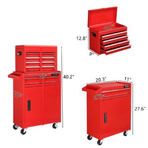 TUFFIOM 5-Drawer Rolling Tool Chest, Tool Storage Cabinet w/Drawers, Wheels, Detachable Top & Adjustable Shelf, Mechanic Tool Organizer Box for Garage, Workshop, Warehouse & Repair Shop, Red