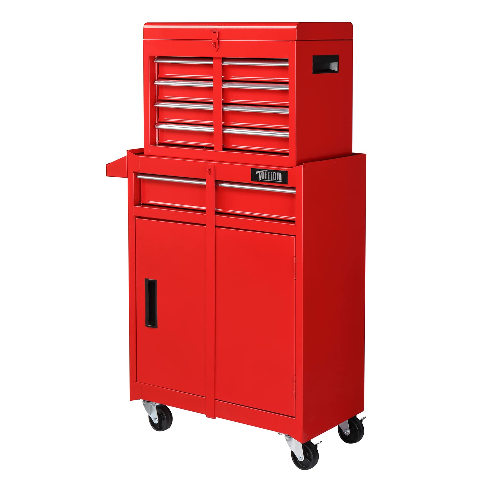 TUFFIOM 5-Drawer Rolling Tool Chest, Tool Storage Cabinet w/Drawers, Wheels, Detachable Top & Adjustable Shelf, Mechanic Tool Organizer Box for Garage, Workshop, Warehouse & Repair Shop, Red