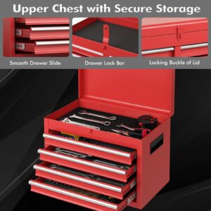 Goplus Rolling Tool Chest, 5-Drawer Tool Box Organizer w/Lockable Wheels & Sliding Drawers & Detachable Top & Adjustable Shelf, Tool Storage Cabinet for Garage Workshop (Red)