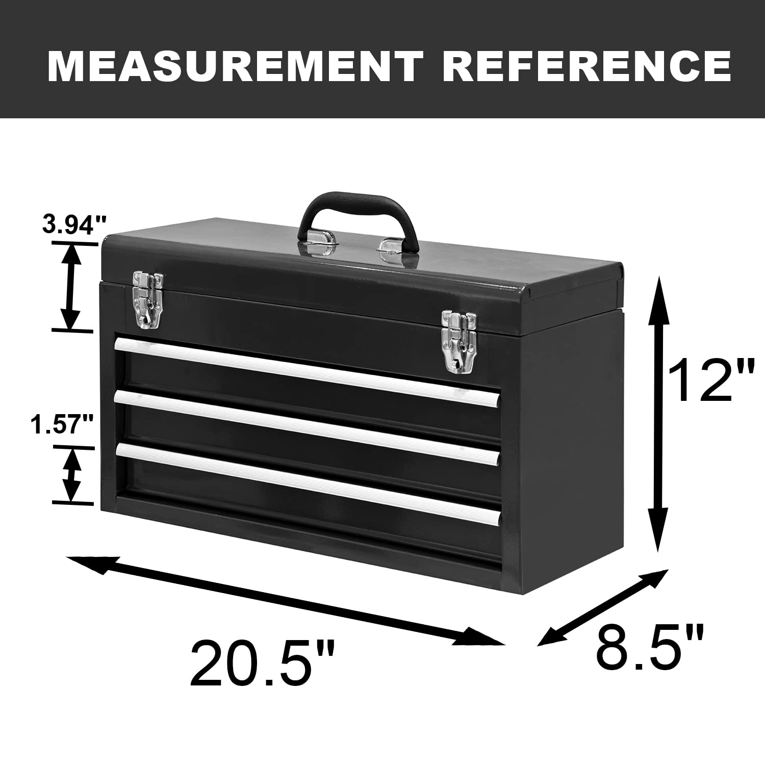 BIG RED 3 Drawer 20“ Metal Tool Box Portable Steel Tool Chest with Metal Latch Closure for Garage, Home and Workbench,Black,ANTBD133-XT