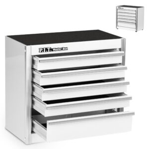 P.I.T. Mini White Tool Box, Portable 5-Drawer Micro Roll Cab Steel Tool Box with Liner, White Small Tool Case for Tools Storage, Home DIY