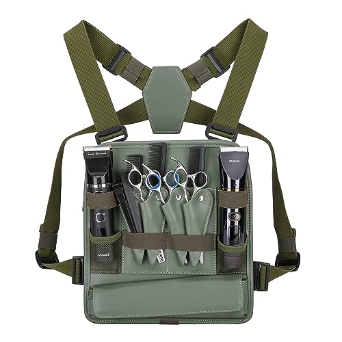 Muserise Leather Fashionable & Functional Chest Rig Bag for Barbers, Stylish Haircut Tools Storage Chest Bag for Barber (Olive)