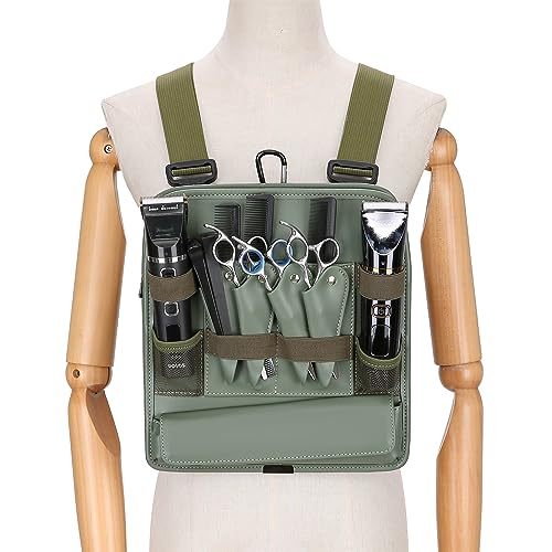 Muserise Leather Fashionable & Functional Chest Rig Bag for Barbers, Stylish Haircut Tools Storage Chest Bag for Barber (Olive)