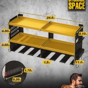 Spampur Power Tool Organizer Wall Mount with Charging Station, Garage Tool Shelf 6 Drill Holders, Tool Battery Holder with Screwdriver Heavy Duty Rack, Tool Storage Rack with 4 Outlet Power Strip