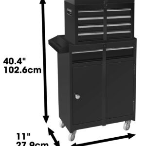 ROAD DAWG Torin Rolling Garage Workshop Organizer: Detachable 4 Drawer Tool Chest with Large Storage Cabinet and Adjustable Shelf, Black