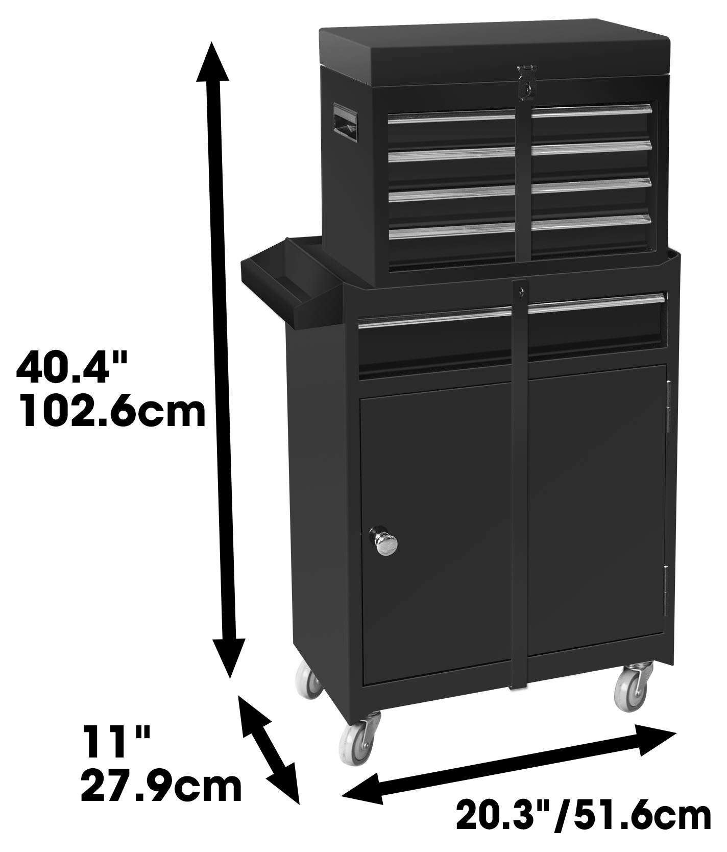 ROAD DAWG Torin Rolling Garage Workshop Organizer: Detachable 4 Drawer Tool Chest with Large Storage Cabinet and Adjustable Shelf, Black