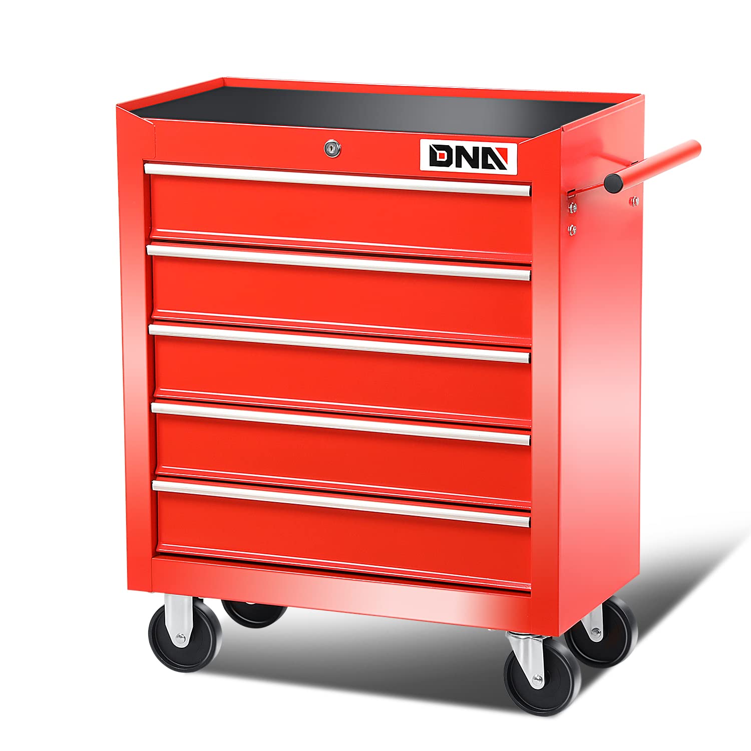 DNA MOTORING TOOLS-00263 5-Drawer Plastic Top Rolling Tool Cabinet with Keyed Locking System,13" D x 24.5" W x 30.5" H,Red
