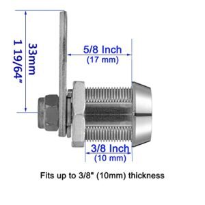 WOOCH Toolbox Lock Tubular Cam Replacement Lock Hook Cam Keyed Alike (5/8 Inch, Chrome Finish, 2 Pack)