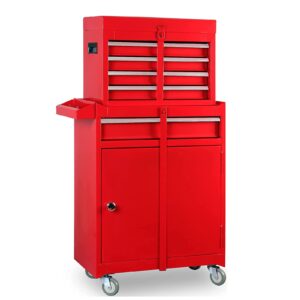 road dawg torin rolling garage workshop organizer: detachable 4 drawer tool chest with large storage cabinet and adjustable shelf, 20.3" l x 11" w x 40.4" h, red