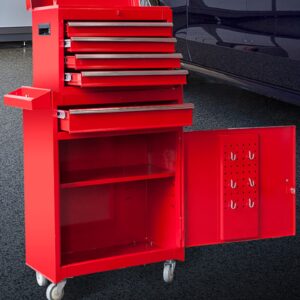 ROAD DAWG Torin Rolling Garage Workshop Organizer: Detachable 4 Drawer Tool Chest with Large Storage Cabinet and Adjustable Shelf, 20.3" l x 11" w x 40.4" h, Red