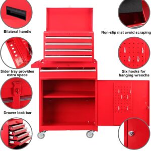 ROAD DAWG Torin Rolling Garage Workshop Organizer: Detachable 4 Drawer Tool Chest with Large Storage Cabinet and Adjustable Shelf, 20.3" l x 11" w x 40.4" h, Red