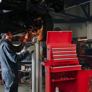 ROAD DAWG Torin Rolling Garage Workshop Organizer: Detachable 4 Drawer Tool Chest with Large Storage Cabinet and Adjustable Shelf, 20.3" l x 11" w x 40.4" h, Red