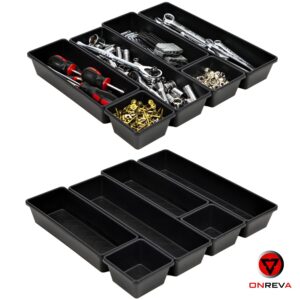 ONREVA Tool Box Organizer Tray Divider Set, Extra Large Toolbox Trays, Tool Box Organizers and Storage Kit, Rolling Tool Chest Drawer Bins, Hardware Screwdrivers Pliers Organization, 6pcs