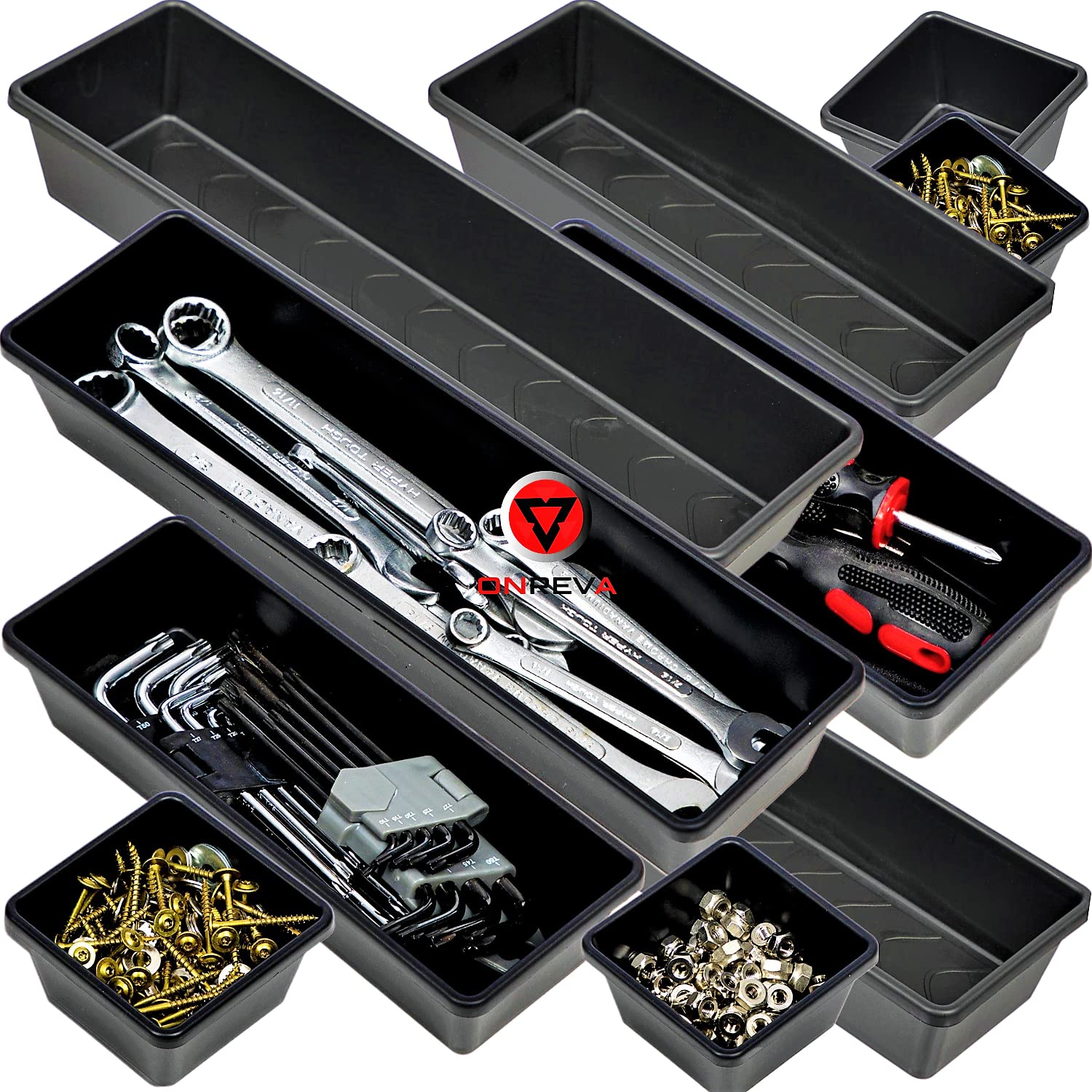 ONREVA Tool Box Organizer Tray Divider Set, Extra Large Toolbox Trays, Tool Box Organizers and Storage Kit, Rolling Tool Chest Drawer Bins, Hardware Screwdrivers Pliers Organization, 6pcs