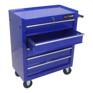 5-Drawer Workshop Tool Chest with Wheels and Lockable Drawers, Heavy Duty 220 LBS Capacity Rolling Tool Cart, Cold Rolled Steel Storage Organizer Tool Box for Warehouse, Garage, Repair Shop - BLUE