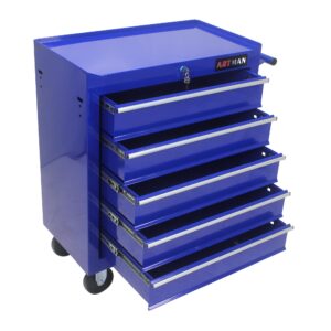 5-Drawer Workshop Tool Chest with Wheels and Lockable Drawers, Heavy Duty 220 LBS Capacity Rolling Tool Cart, Cold Rolled Steel Storage Organizer Tool Box for Warehouse, Garage, Repair Shop - BLUE